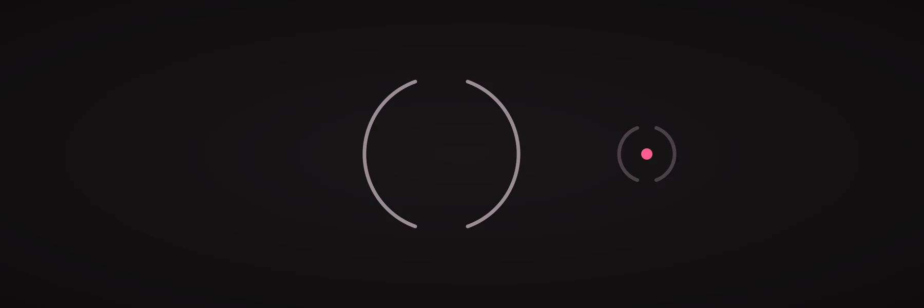 An open arc on a dark ground with the space inside it empty except for one small pink dot at the edge, standing for a question with nothing behind it yet.